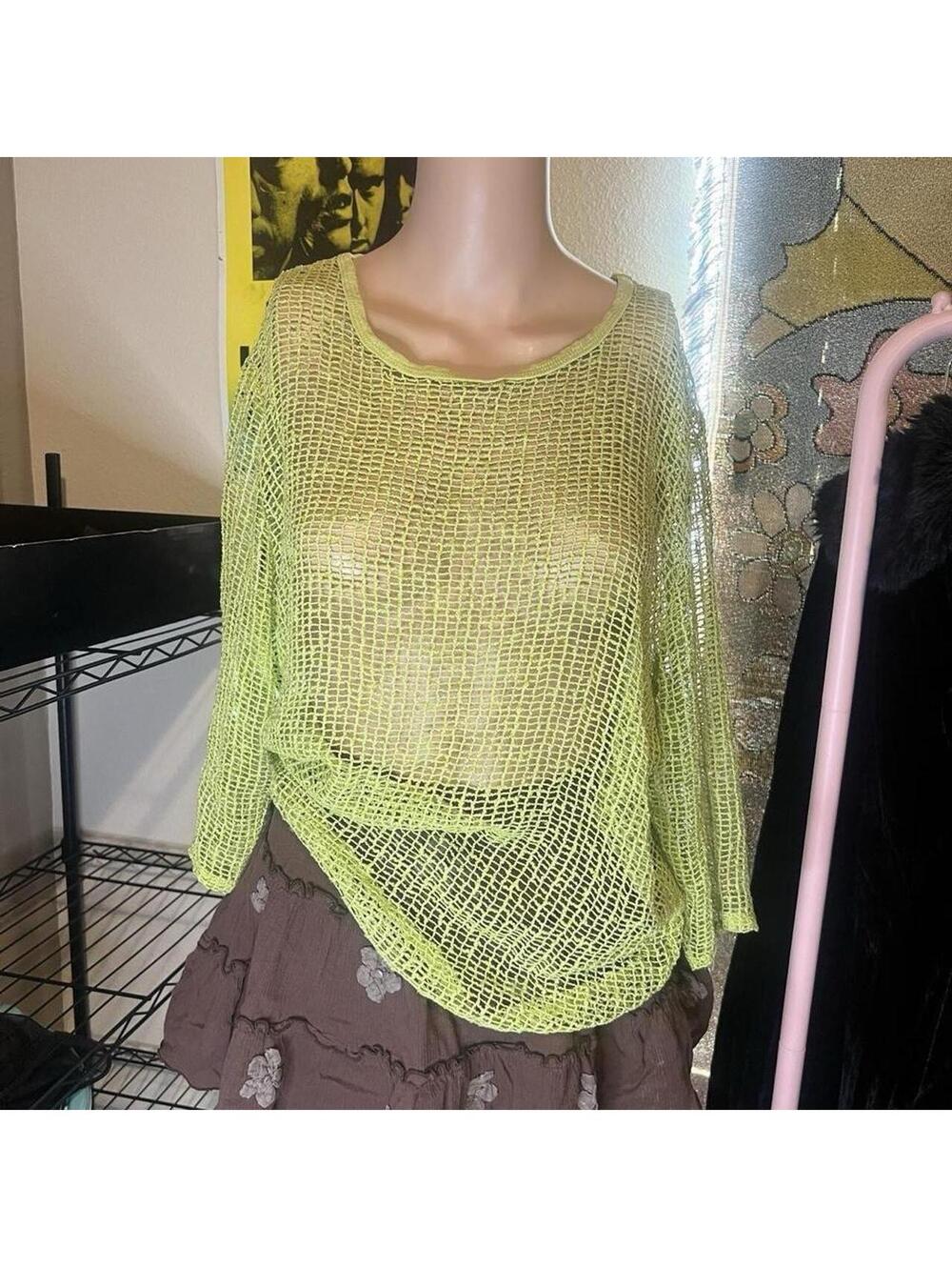 Y2K Green Sheer Sequin Mesh Top